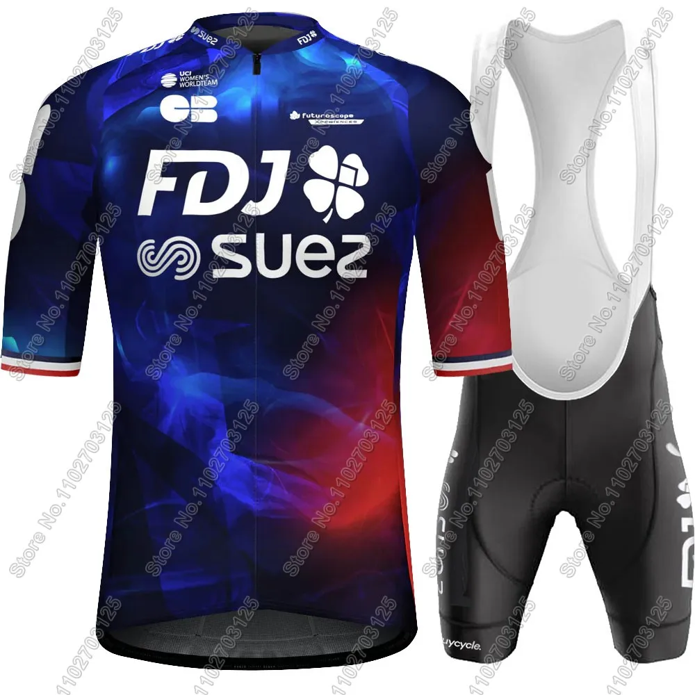 FDJ SUEZ 2025 Team Cycling Jersey Set Unisex France Clothing Men Women Short Sleeve Kit Road Bike Shirt Suit Bicycle Bib Short