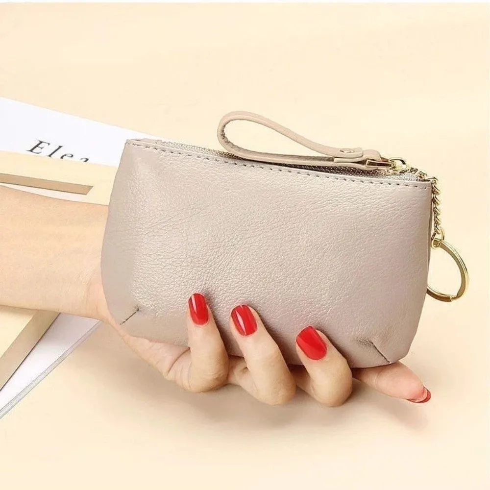 Fashion Soft Leather Mini Coin Purse Solid Color Slim Ultra Thin Wallet Waterproof With Keychain Short Wallet Women