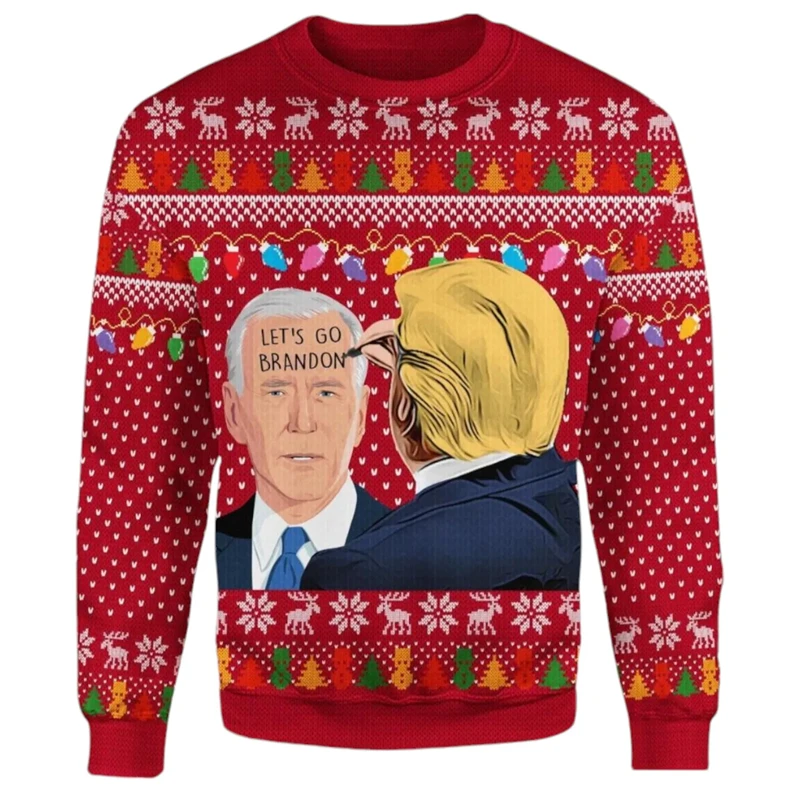 Donald trump gráfico feio camisola de natal masculino mais novo outono inverno pulôver impressão 3d crewneck moletom casual unisex roupas