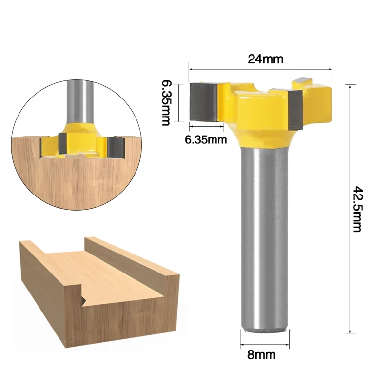 ABKJ-8Mm Shank 3 Teeth T-Slot Router Bit Milling Straight Edge Slotting Milling Cutter Cutting Handle For Wood Woodwork