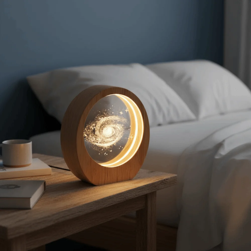 

Wooden Base 3D Inner Carving Planet Night Light Solar System Astronomy Circular Wooden Frame Luminous Crystal Desktop Ornament