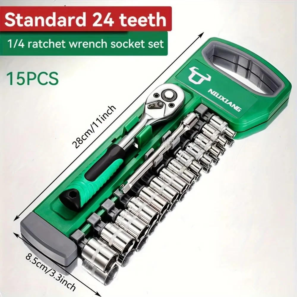 

Chrome Vanadium Steel Socket Wrench Set 1/4 Short Long Ratchet Wrench Kit Combination With Holder Sleeve Spanner Socket Deep Nut
