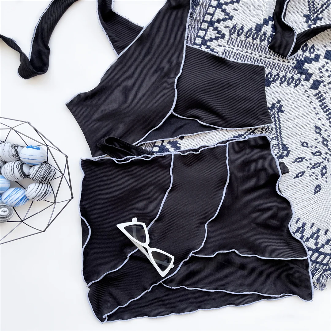 3-teiliges Bikini-Set mit Rock, Wickel-Bikini, Damen-Badebekleidung, dreiteiliger Bikini, Badeanzug, Damen-Badebekleidung, V3505 – Detail 25