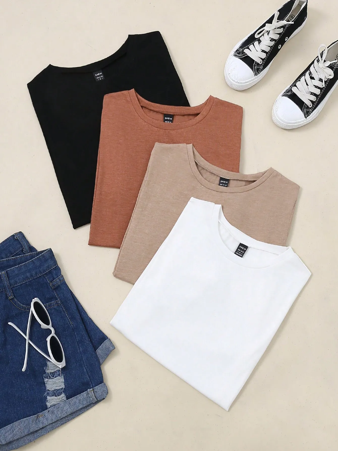 

Комплект из 4 женских летних базовых футболок с круглым вырезом и коротким рукавом – повседневные хлопковые футболки для ежедневной носки