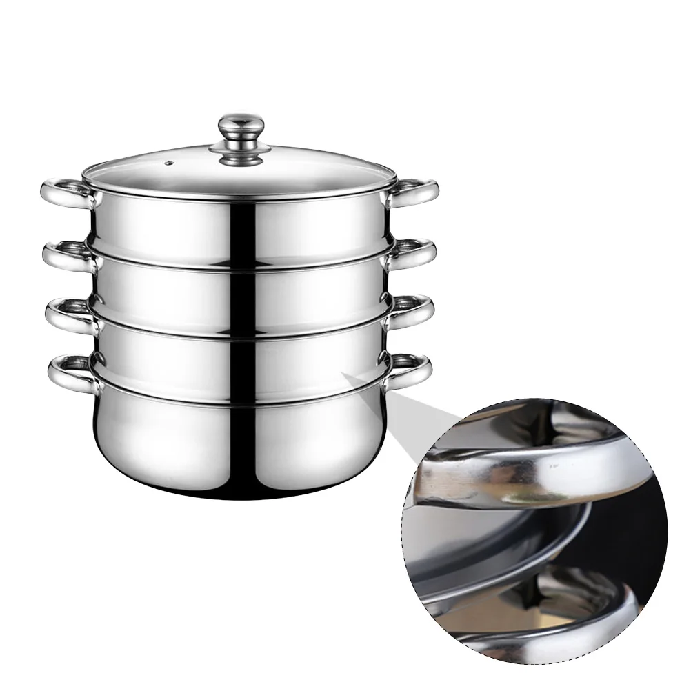 

Stainless Steel Steam Pot Steamer Cooking Soup Cookware Steaming Food Stock Vegetable Set Layer Steamers Pots Stockpot Tier Lid