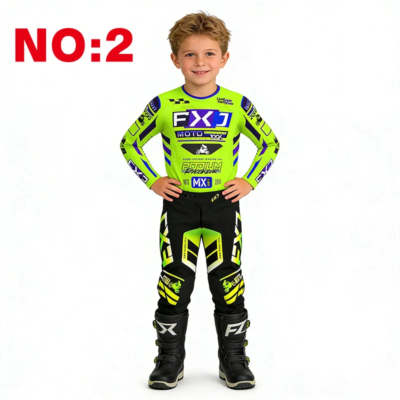 Motocross kinderset motorfiets shirt en broek kinderkleding grote jongen meisje jeugd mx uitrusting set gepersonaliseerd nummer naam racepak