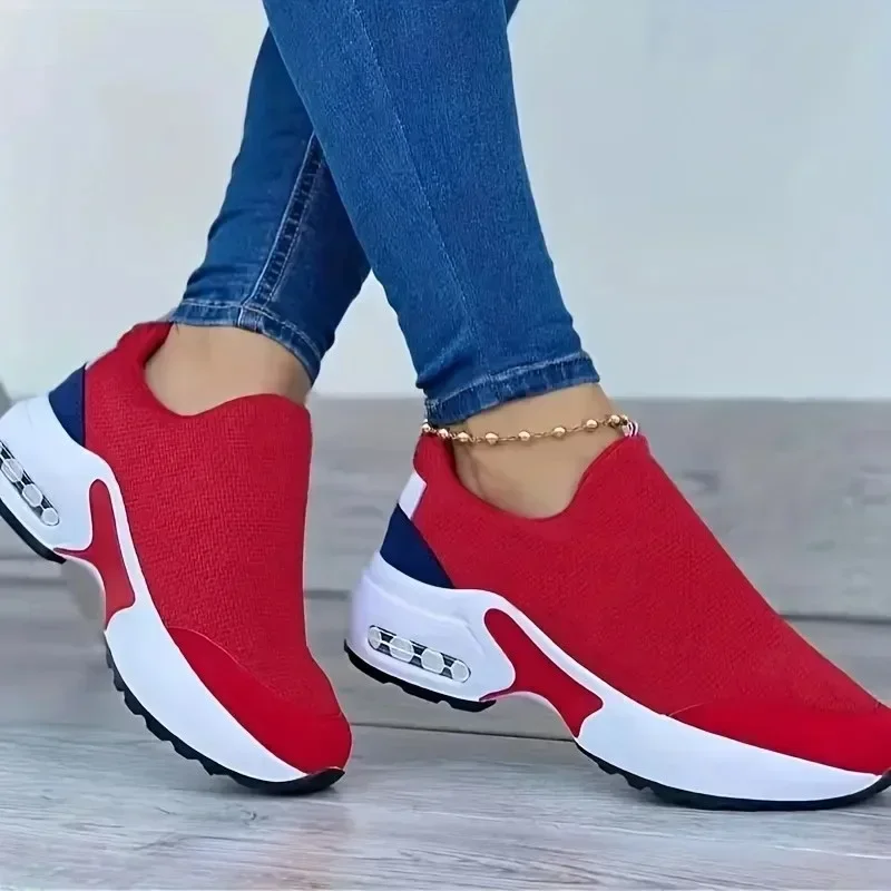 Woman Sneakers Solid Color Fashion Platform Breathable Vulcanize Walking Running Tenis Lace Up Casual Wedges Mesh Sports Shoes