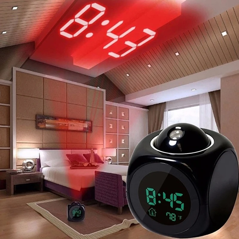 Creative LCD Digital Projection Laser Alarm Clock Display Voice Report Time Temperature Snooze Function Home Decor Table Clock