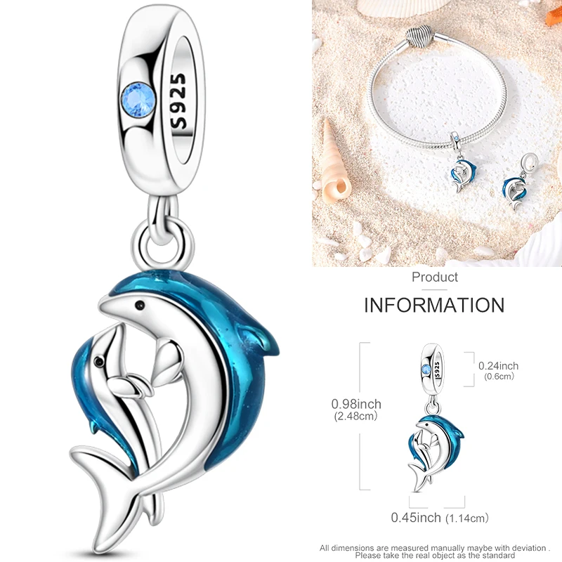 925 Sterling Silber Ozean-Tier-Charm-Perlen Wal Delfin Oktopus Meeresschildkröte Seepferdchen Krabbe Hummer DIY Armband Halskette Geschenk – Detail 21