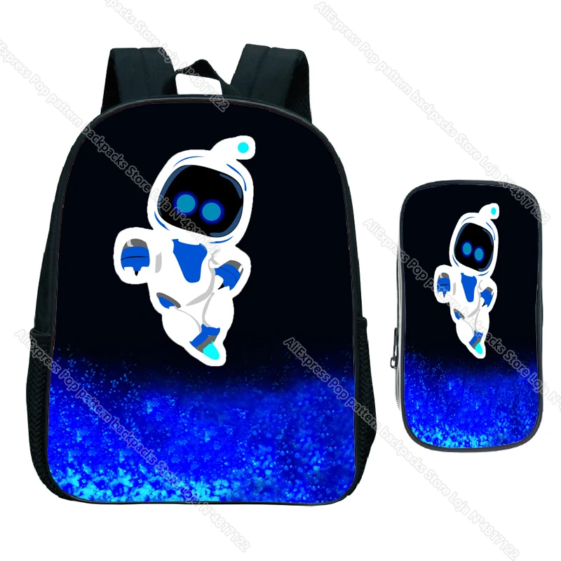 2 pçs conjunto astro bot mochila com caso de lápis dos desenhos animados astronauta mini crianças jardim de infância mochila meninos crianças jogo anime bookbag