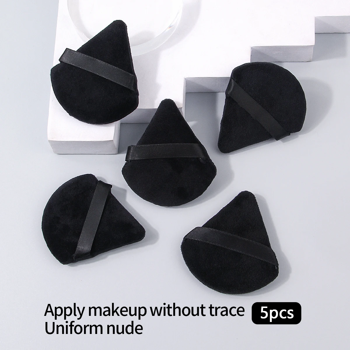 Polvo de maquillaje de doble propósito, flocado suave en forma de abanico, seco y húmedo, herramienta de maquillaje multifuncional para principiantes, 5 piezas