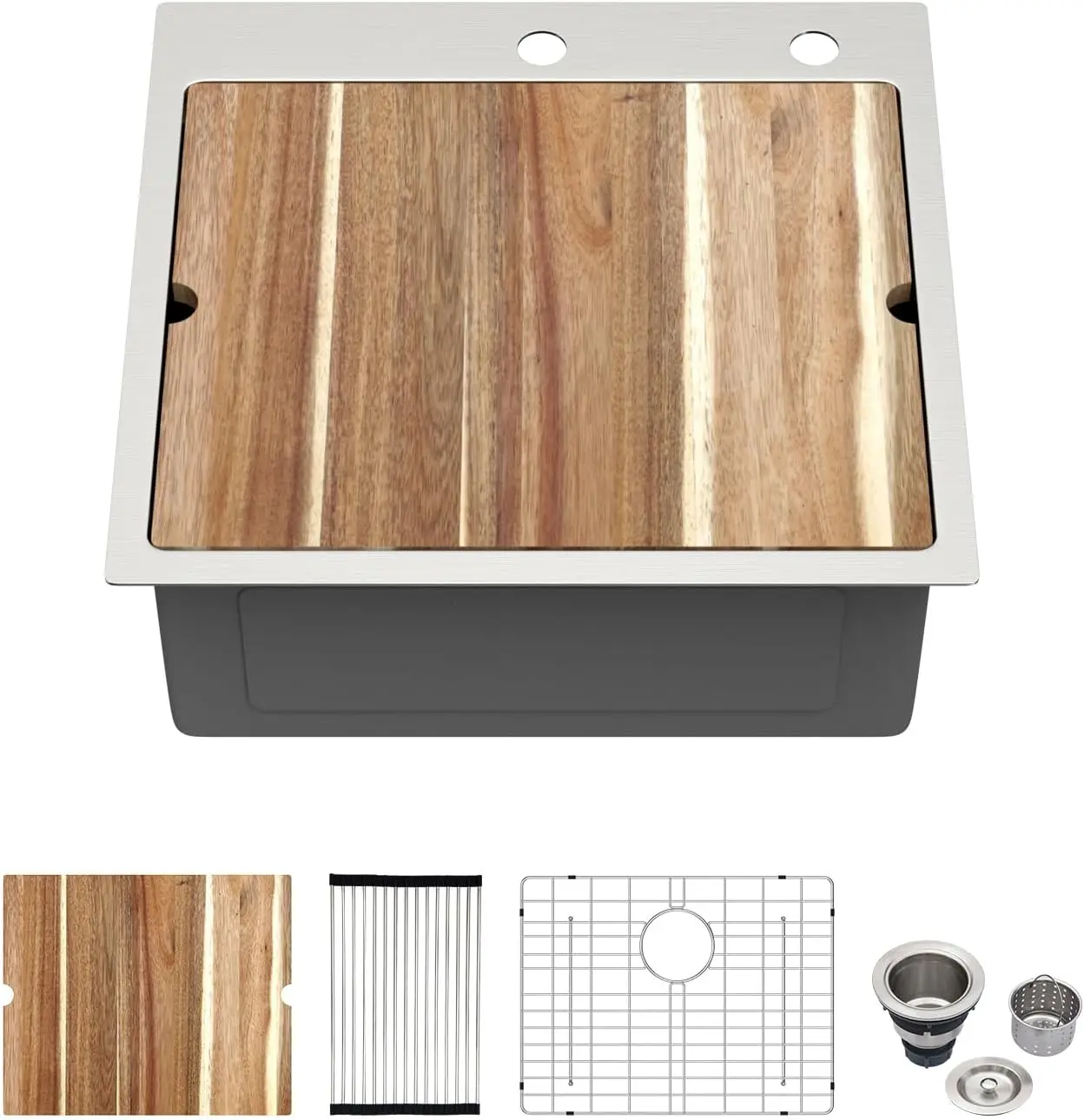 

Stainless Steel Single Bowl Ledge Workstation Overmount Topmount Small Prep Bar Sink Drop In Kitchen Basin