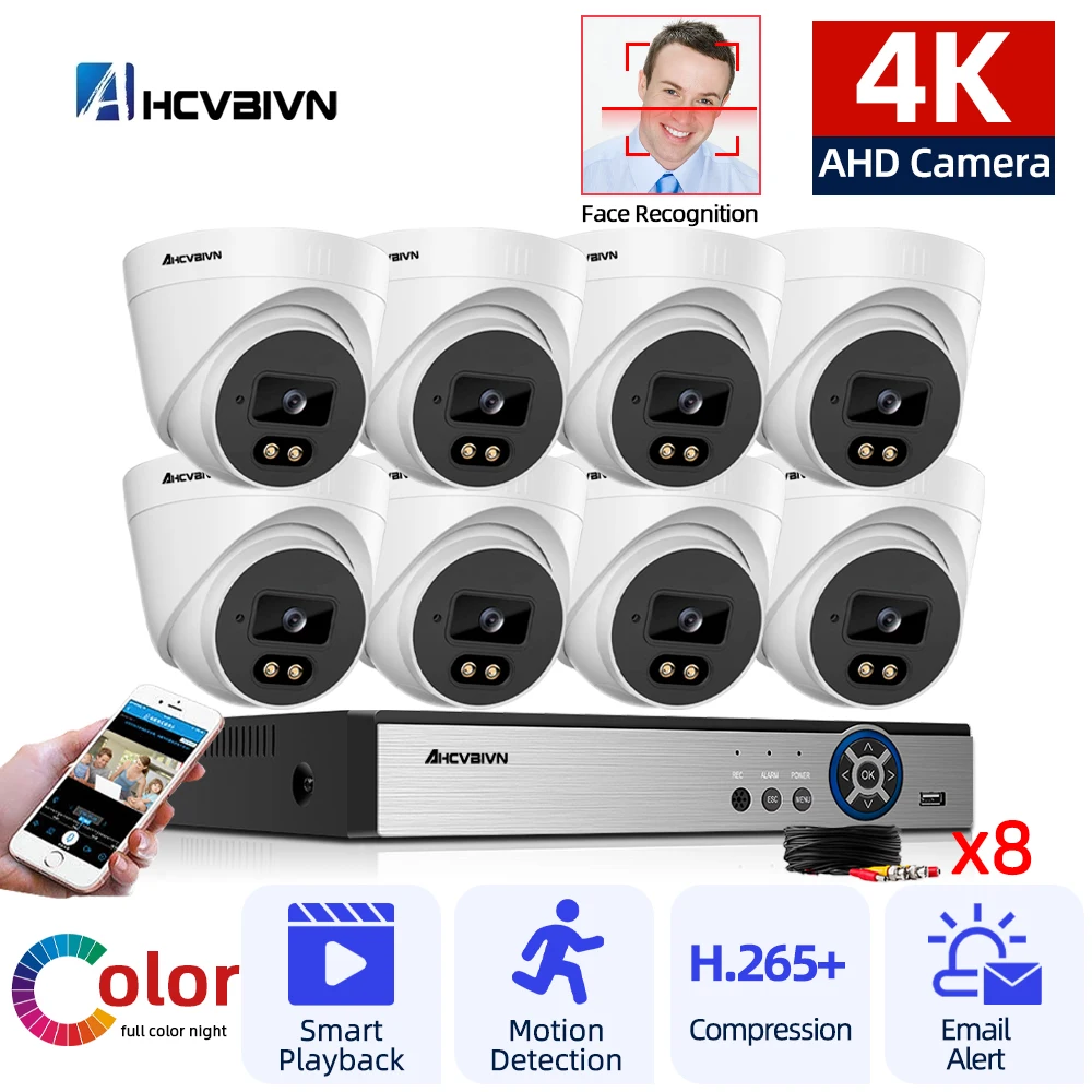 

8MP CCTV Dome Camera BNC CCTV System Kit 4K 8 Channel DVR Set Color Night Vision AHD Camera Video Surveillance Kit 8CH XMEYE 4CH