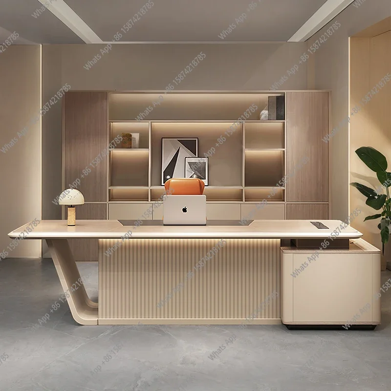 

J Simple And Modern Office Boss Desk And Chair Combination, Executive Manager President Office Desk Light Luxury High-end Desk