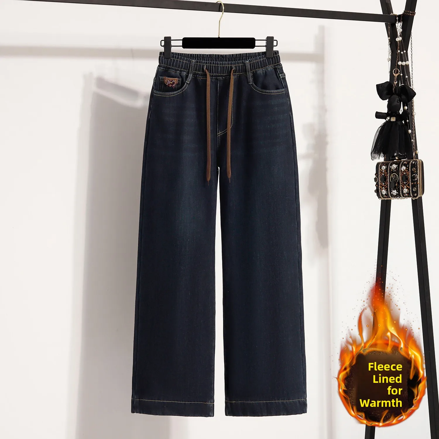 

Женские осенне-зимние джинсы больших размеров Thiened Fce Waisand, прямые брюки, повседневные длинные брюки, джинсовые брюки с эластичной резинкой на талии