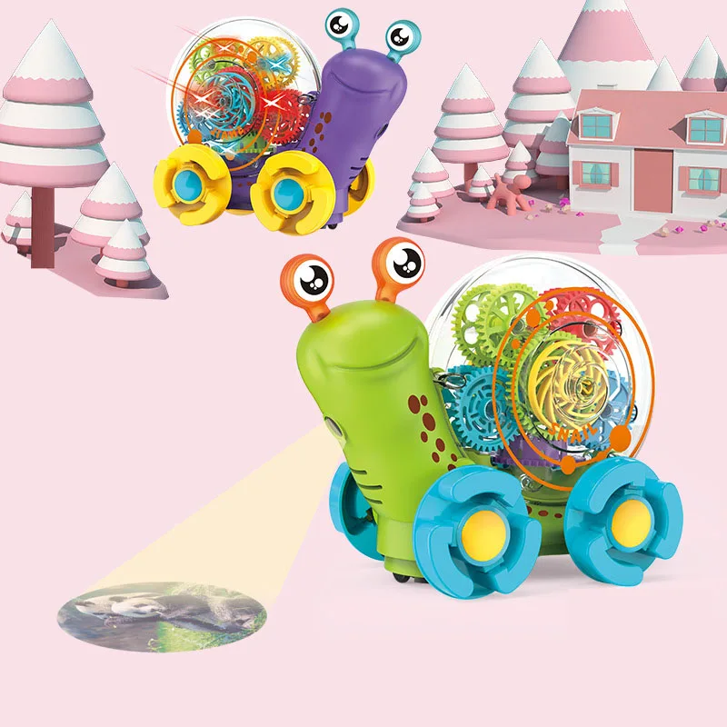 Funny Projection Transparent Gear Cartoon Snail Electronic Pet Walking Light Music Children Interactive Toys Kid Holiday Gifts