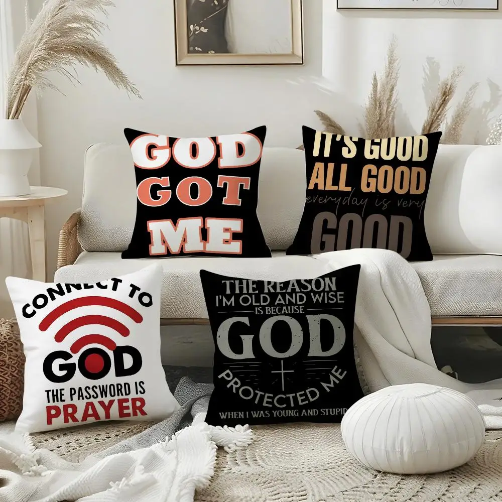 Thank Goodness Cushion Cover Pillow Case Plush Fabric Soft Double Sided Print Home Sofa High Quality Cushion