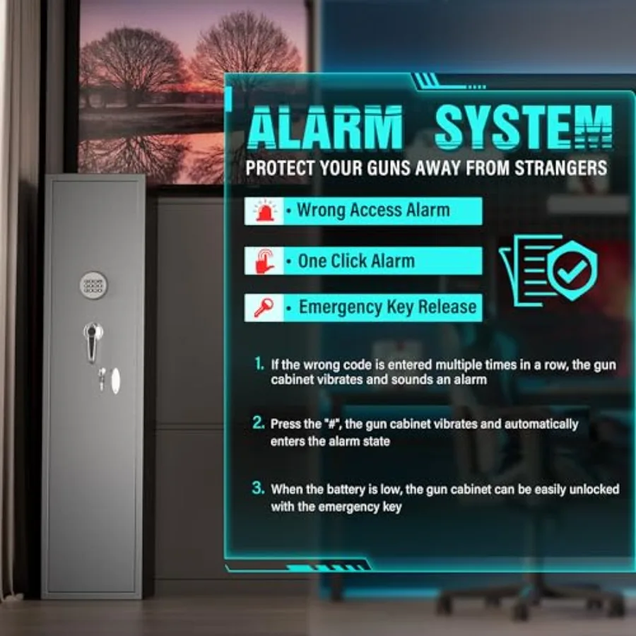 Coffre-fort pour fusil 3-5, accès rapide, grand coffre-fort pour fusils et pistolets avec serrure à clavier, verrouillage électronique, armoire pour fusil S