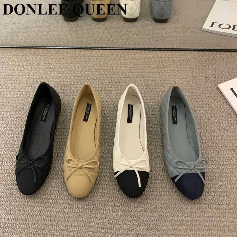 Classic Round Toe Flats Ballet Shoes Women Fashion Brand Bow Knot Flat Ballerina Soft Moccasins Female Spring Autumn Shoes Mujer