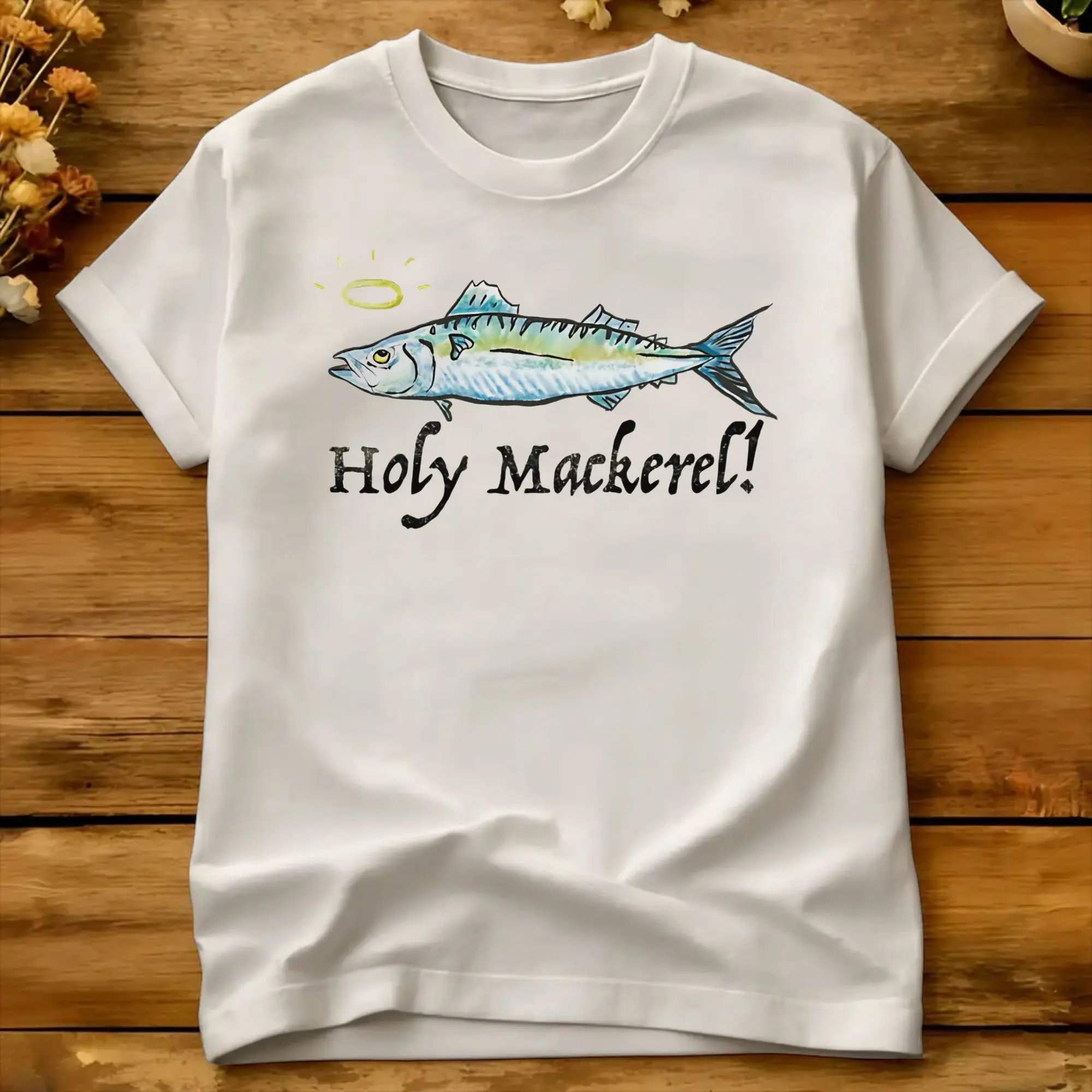 Streetwear T-Shirt Beach Holy Mackerel!  Hipster T-Shirts Atlantic Mackerel 100 Cotton Tee Shirt for Man Short Sleeve Top Tees