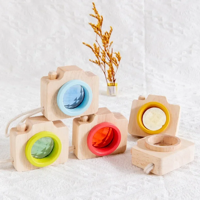 Baby Wood Colorful Camera Kaleidoscope Toys for Children Rainbow Wooden Toys for Children Kids Learning Early Educational Game