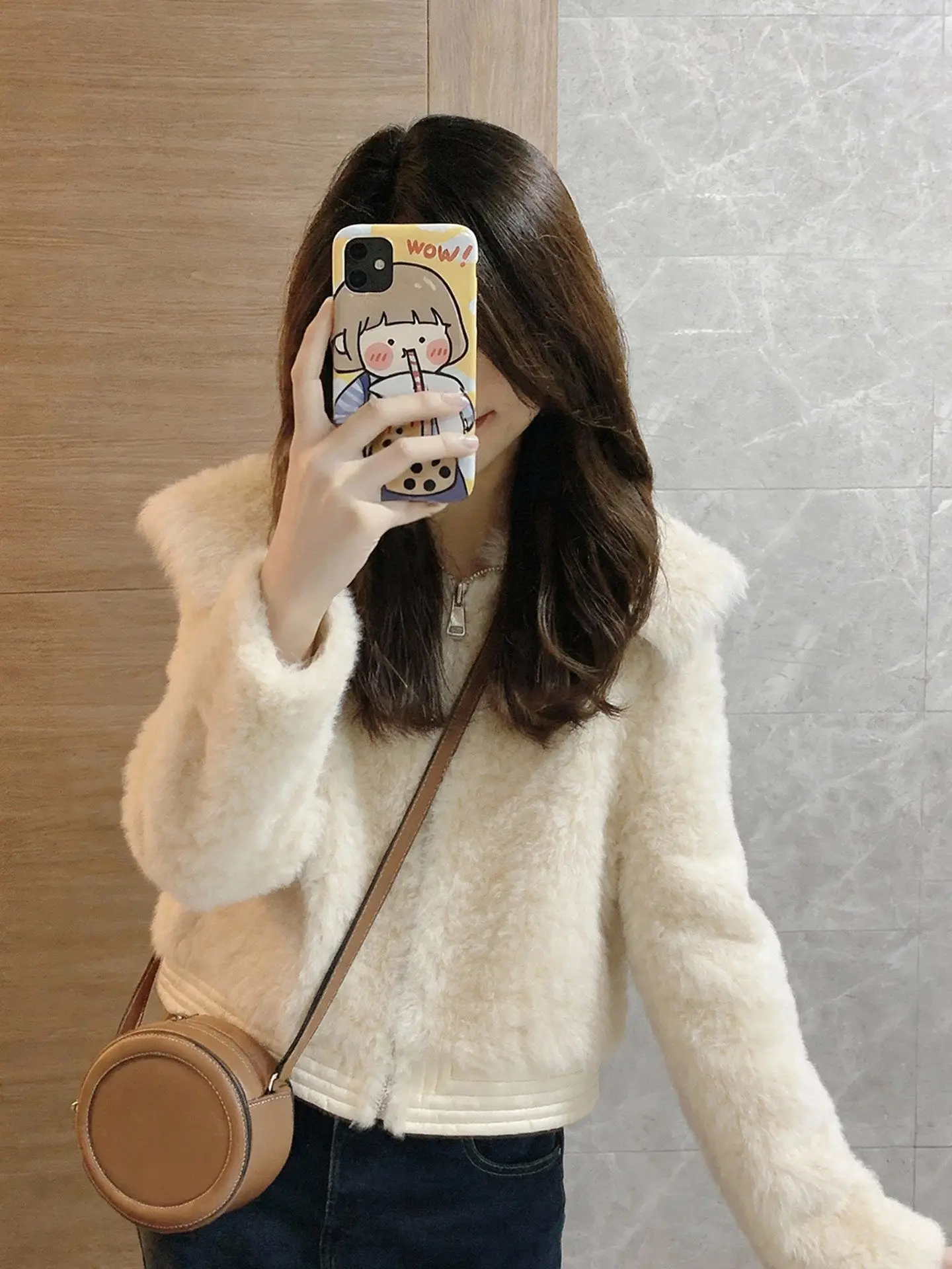 

Новая женская зимняя кофта Ele с длинным рукавом, бежевая, в нежном стиле, универсальная, для повседневной носки, корейская версия, прямой крой