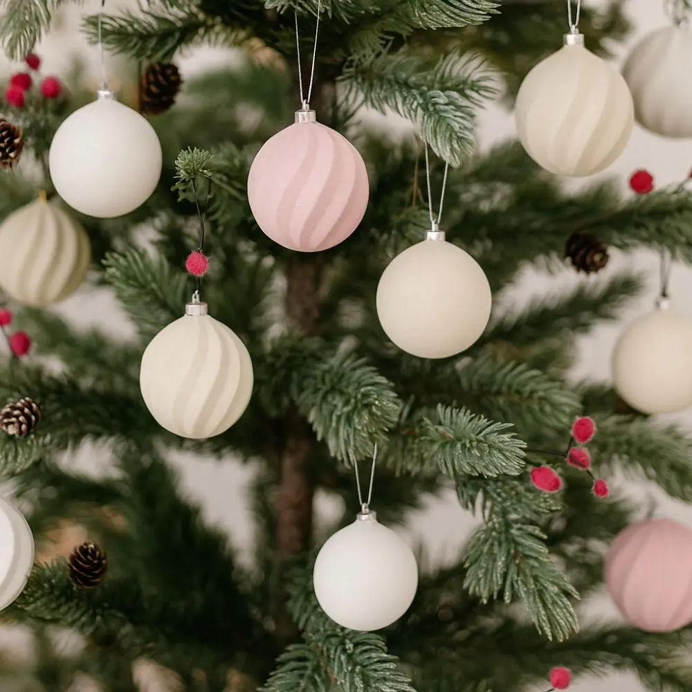 

Colorful Christmas Ball Ornaments Plastic Flocking Reusable Christmas Spheres Pendant Shatterproof Christmas Tree Hanging Balls