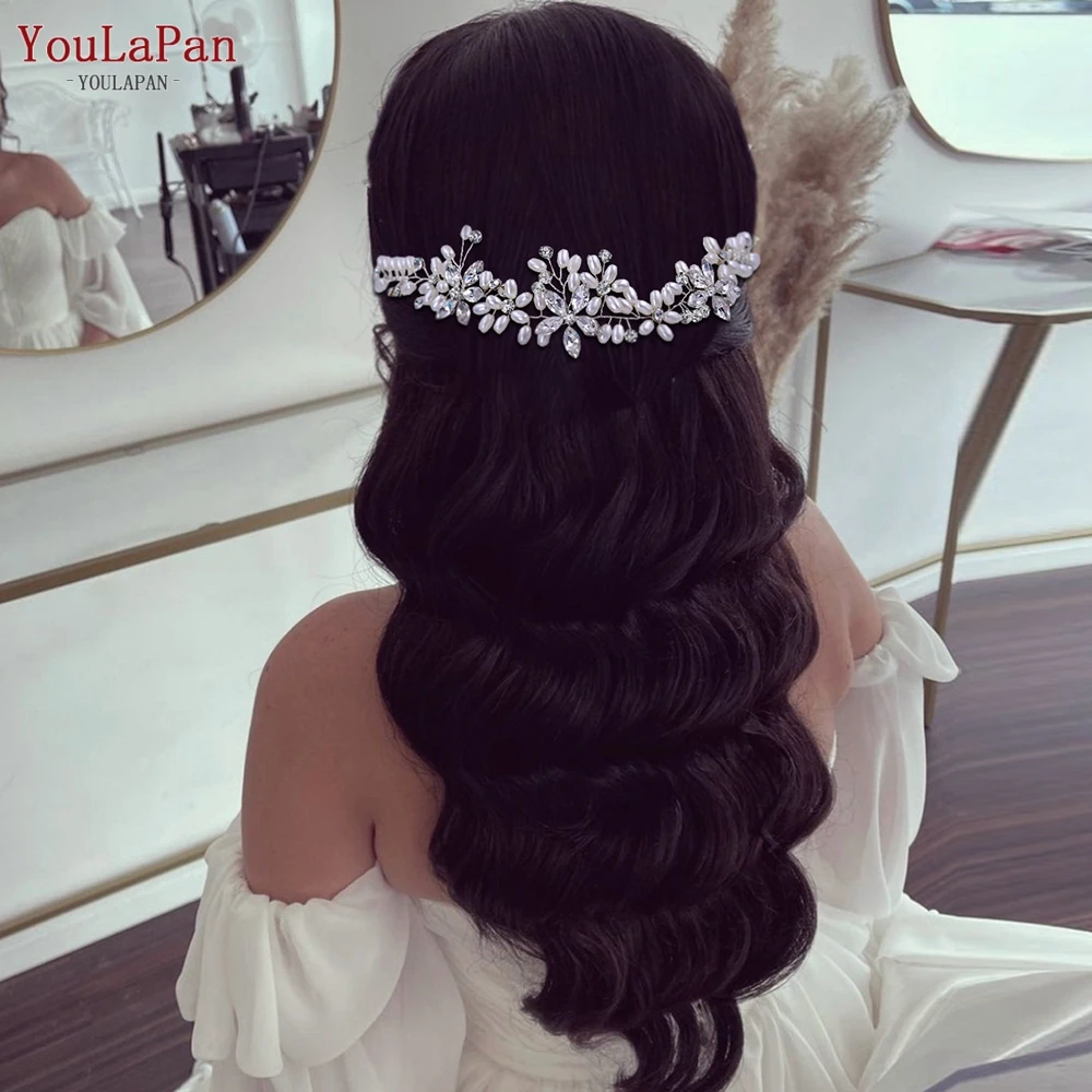 

Youlapan Luxury Pearl Double Ended Hair Comb Graceful Rhinestone Headpiece Girls Headwear For Brides Weddings Ball HP128
