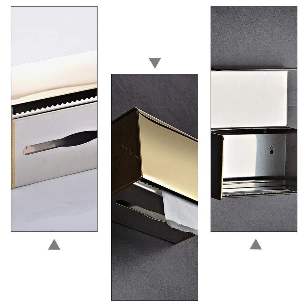 

1pc Stainless Steel Waterproof Box Holder Wall Mounted With Outlet Nail Holes Storage Design Tissue Cases Wall Tissue Box
