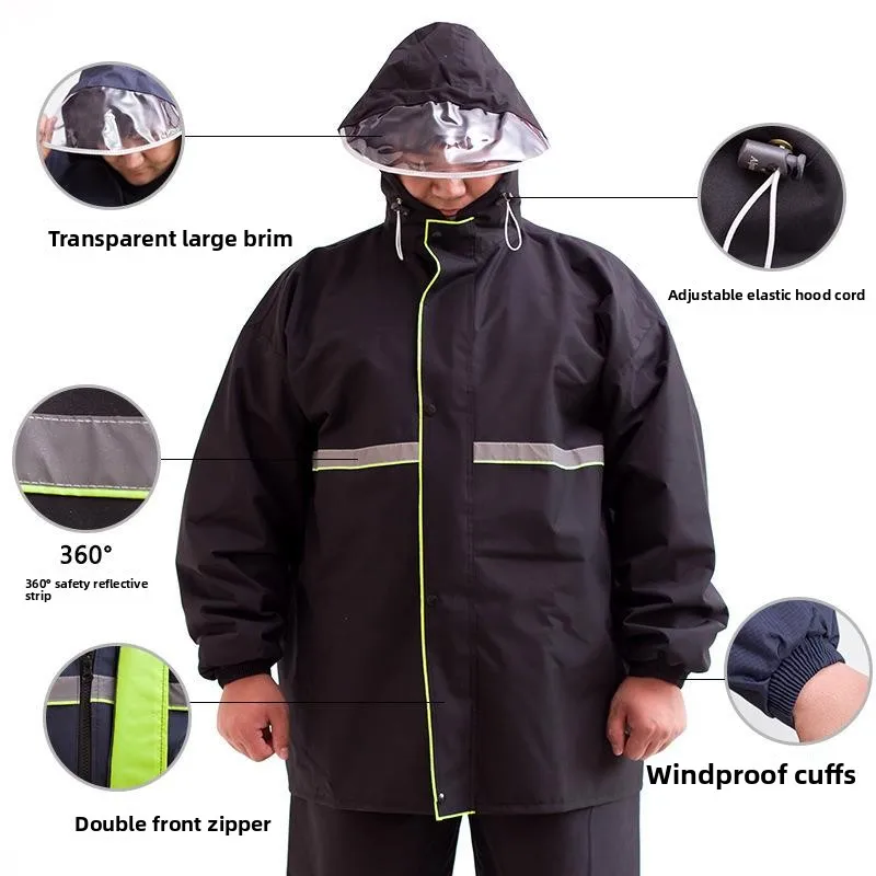 

Плащ больших размеров, комплект дождевых штанов для взрослых, велосипедная дождевик, мужская и женская двухслойная водонепроницаемая отдельная конструкция, большой размер, Rai...