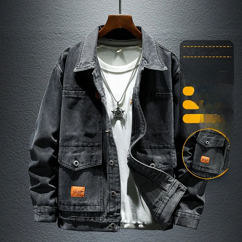 Casual Black Grey Denim Jacket Men's Spring Autumn New Style Trendy Large Size Vintage Men's Jacket Cool Brand Loose Fit Yout...