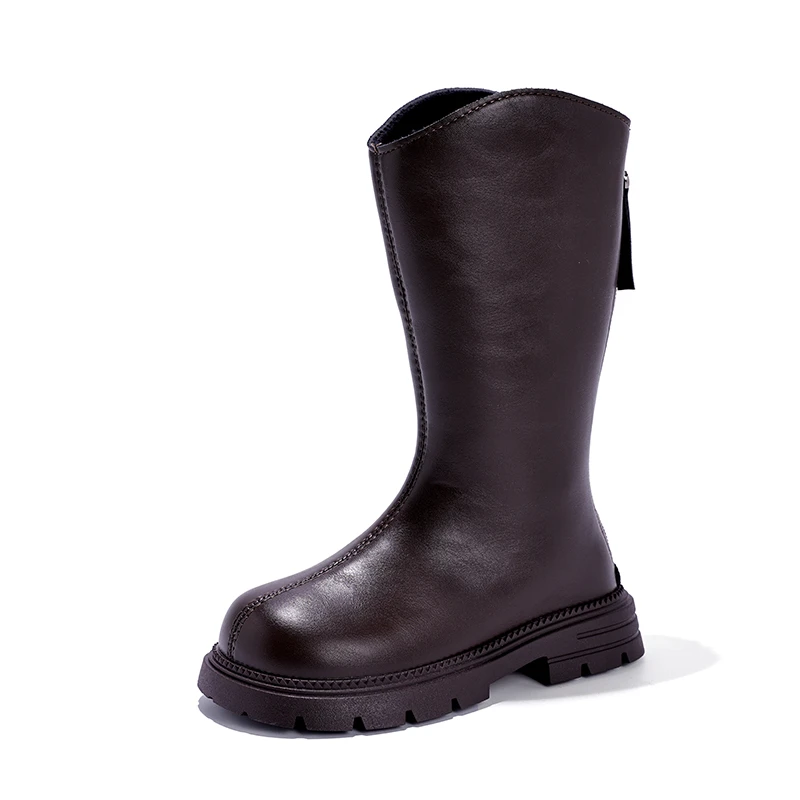 

Зимние детские высокие сапоги, модные классические черные, коричневые сапоги до середины икры на платформе для девочек, простые плюшевые детские уличные хлопковые сапоги