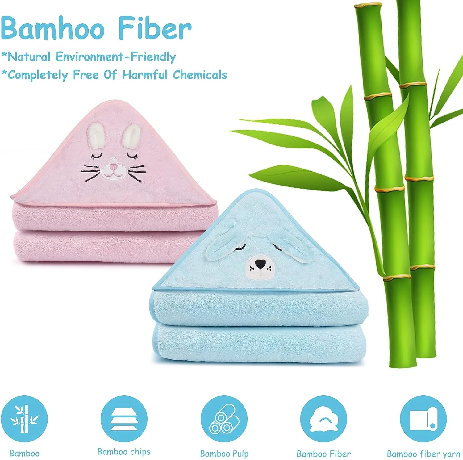 2 Pack Bamboo Hooded Baby Towel Premium Soft Bath Towel for Bathtub for Babie Natural Baby Stuff Towel for Boy and Girl