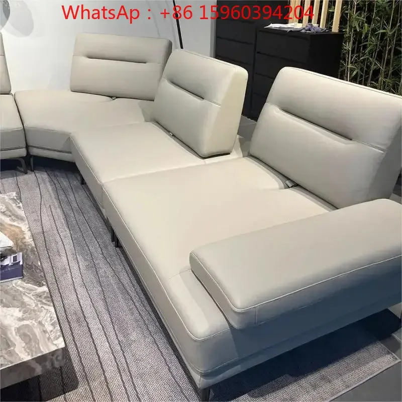 Modern minimalist leather sofa Italian living room size apartment first-floor cowhide adjustable backrest sofa combination