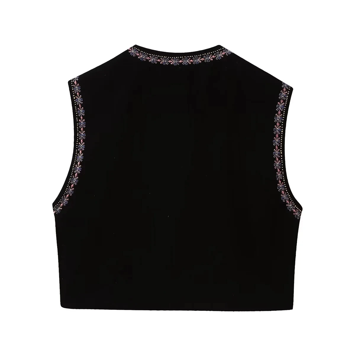 

ZBZA Autumn New Women's Street Sle Embroidered Bead Decorated Velvet Vest ort Length No Button Other Material Ladies Jaet