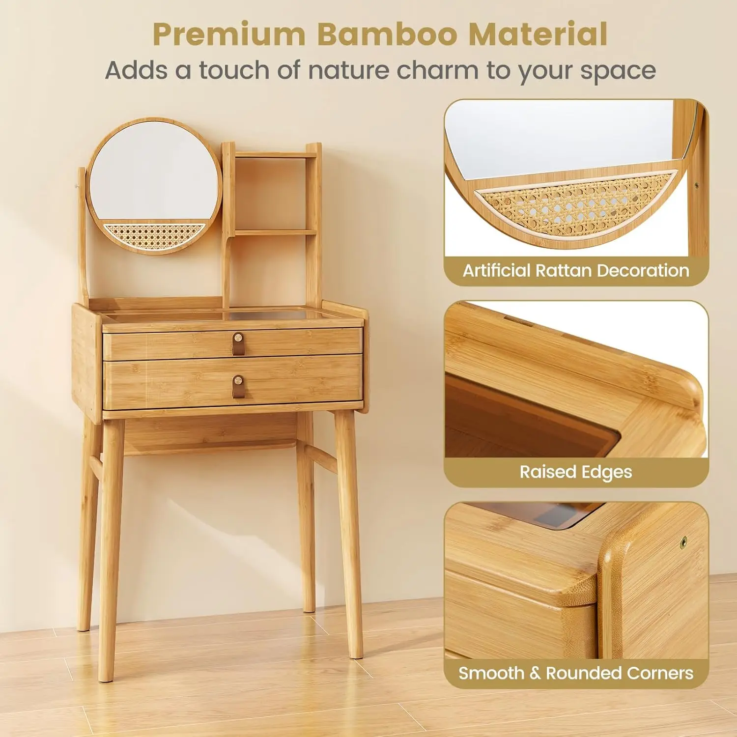 Small Bamboo Makeup Vanity Table in Bedroom, 23.5\ view 5