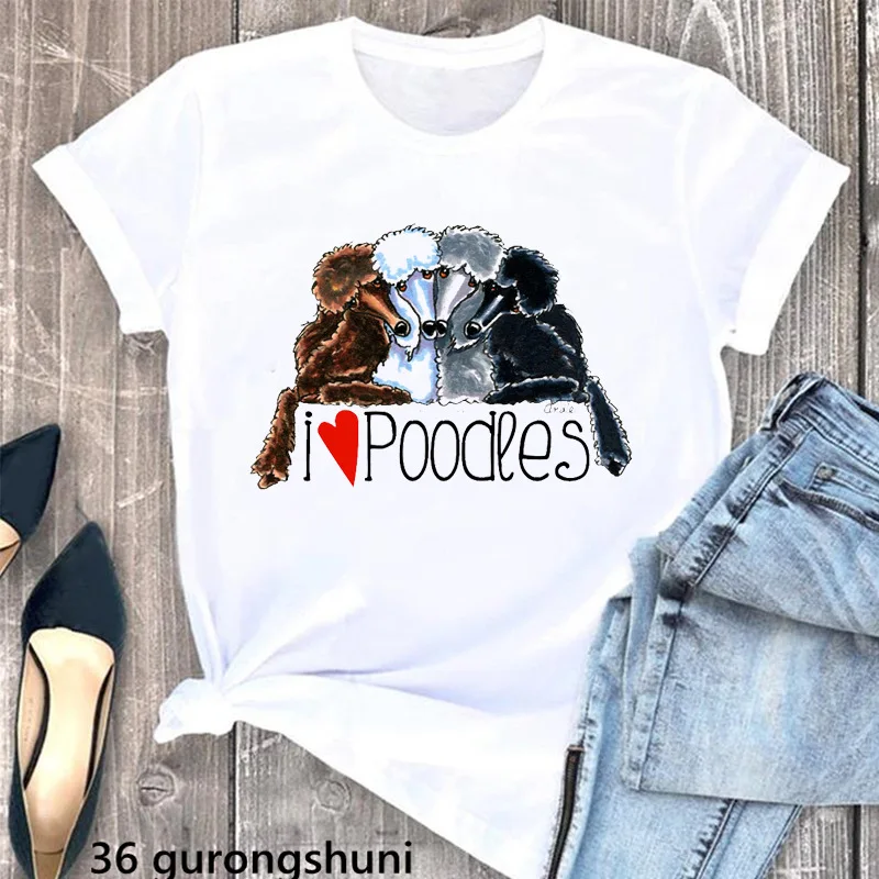 Cute Pink Poodle Animal Print White T-shirt, Female Dog Mother's Lover T-shirt, Mother's Day Gift Graphic T Shirts Women Clothes