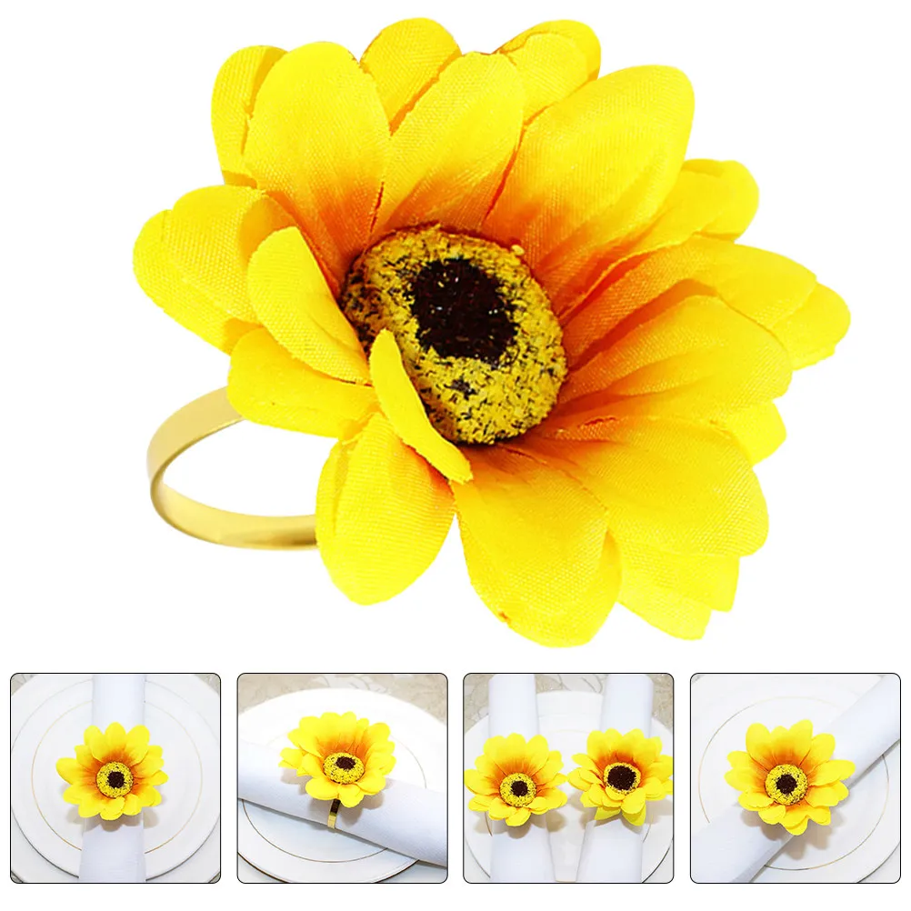 

4Pcs Sunflower Napkin Rings Artificial Napkin Holders Elegant Table Decor Wedding Party Holiday Dining Table Buckles