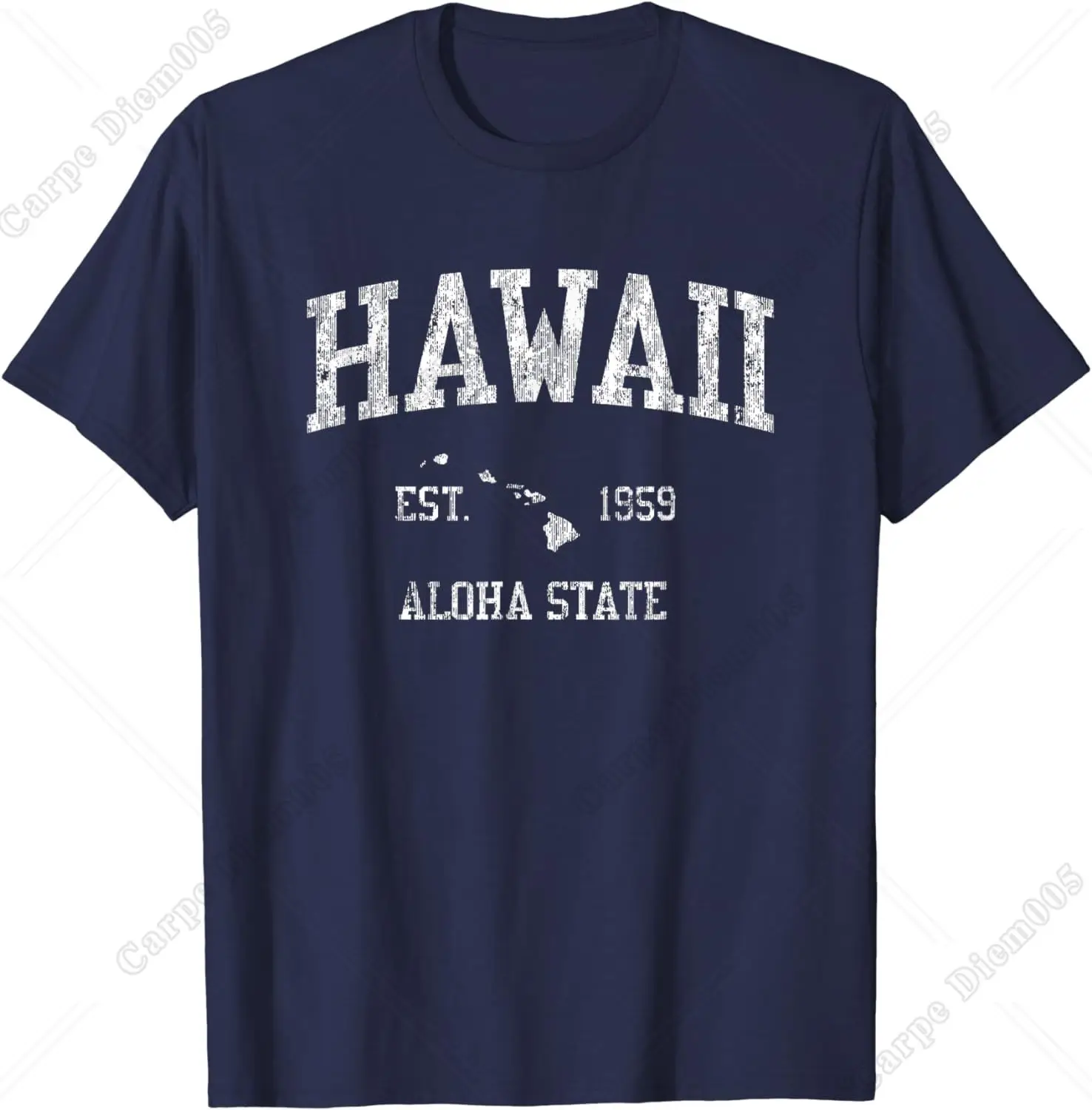 

Hawaii T-Shirt Vintage Sports Design Hawaiian Islands Tee Unisex Short Sleeve Cotton for Beach Life Holiday Travel
