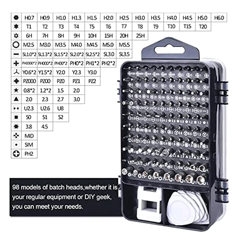 115 In 1 Magnetic DIY Precision Tool Kit For Glasses PC Laptop Mobile Cell Phone Digital Watch Black