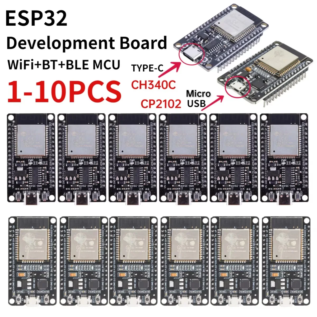 ESP32 -32 Development Board TYPE-C CH340C/ USB CP2102 WiFi+Bluetooth Ultra-Low Power Consumption Dual Core Wireless Module