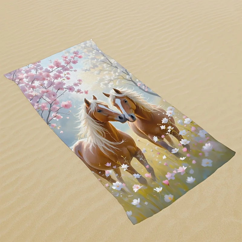 Vintage Horse Pattern Beach Towel Multi-Purpose for Beach Pool Bathroom Camping Yoga Fitness