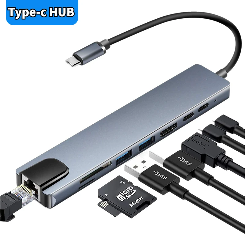 4K 30Hz USB C Docking Station Type C to HDMI-compatible VGA RJ45 Adapter USB 3.0 HUB Splitter For Laptop Macbook Air M1 iPad Pro