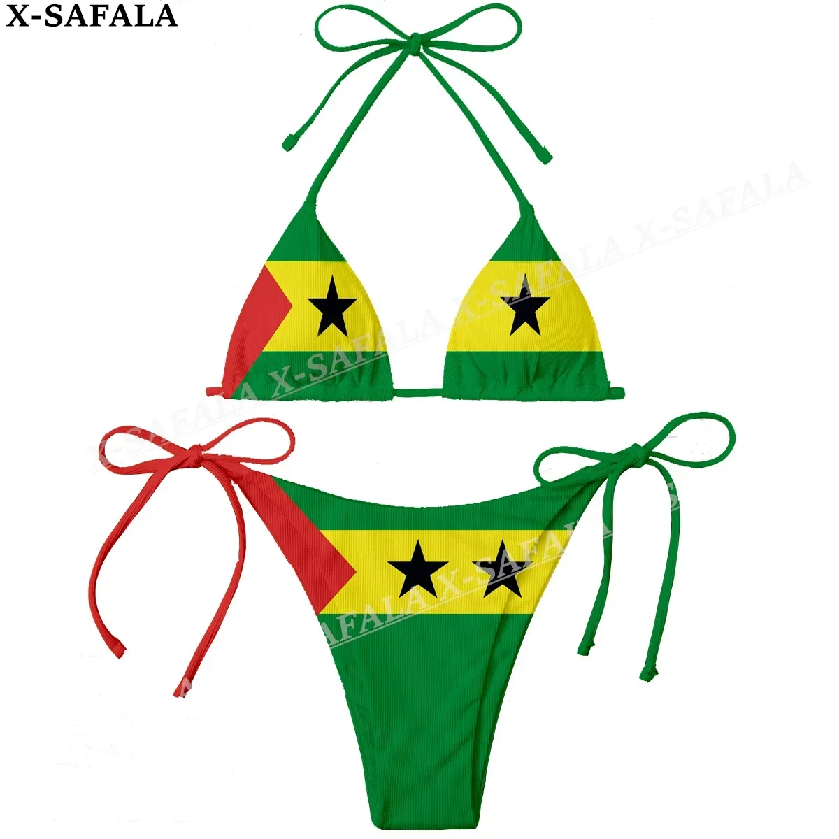 

Sao Tome and Principe Flag Print Women Micro Sexy Bikini Bra Set Summer Beachwear Sexy Beach Two Pieces Bathing Suits Swimwear