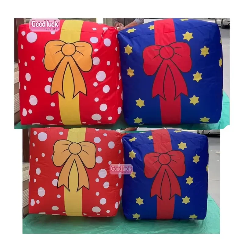 For Customized Christmas Inflatable LED Light Up Green Gift Box Decorative Festive Event Decoration Inflatable Cube