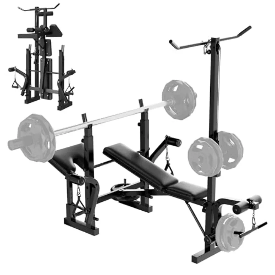 Home Gym Weight Bench Set: Steel Frame Black Multi-Function for Bench Press Preacher Curl Chest Fly Leg Extension Leg Curl Lat