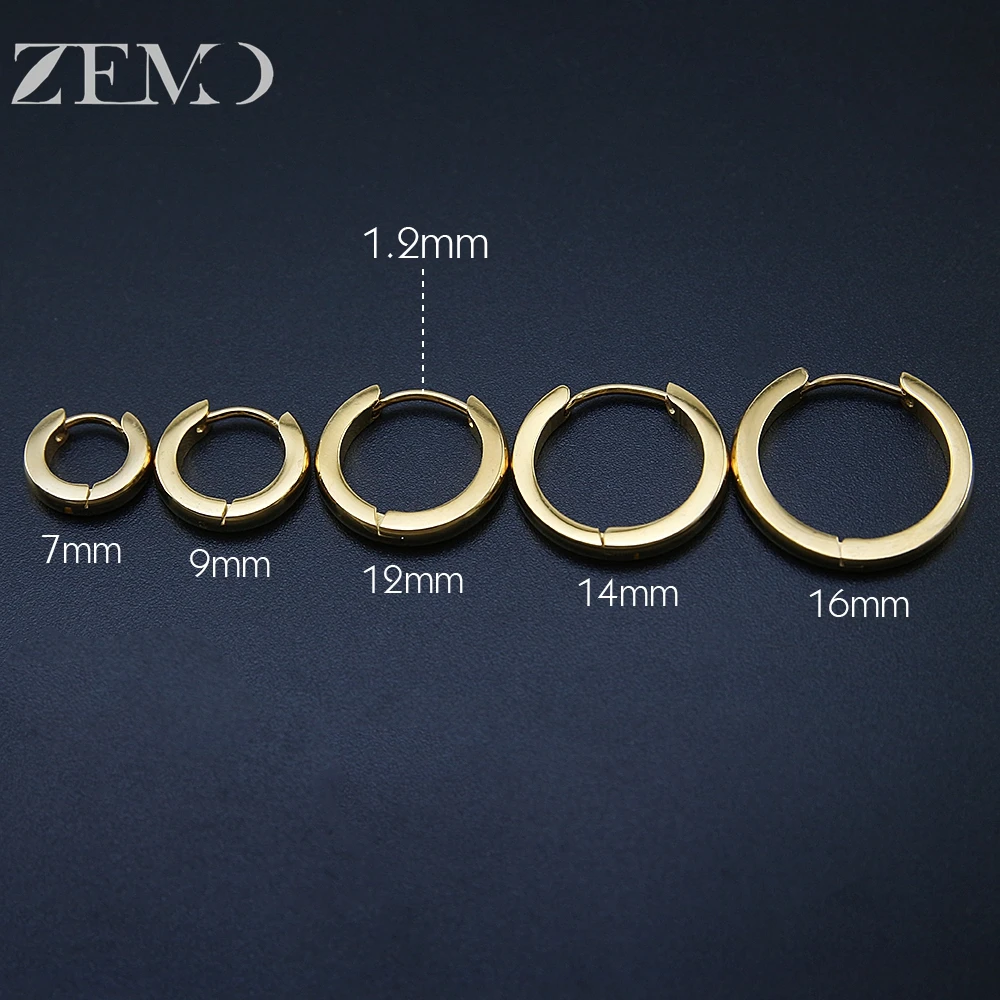 ZEMO 1 Pair 16G Stainless Steel Hoop Earrings For Men Women Basic Round Earring 7/9/12/14/16MM Helix Tragus Cartilage Piercing