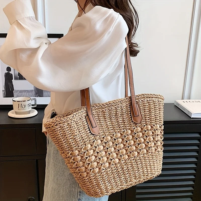 Neue Bohemia Damen-Umhängetaschen, große Kapazität, Sommer-Korbtasche aus Stroh für Damen, Reise-Strandtasche