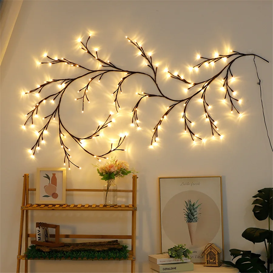 Guirxiété Lumineuse de Vigne de Saule Flexible, Créative, 2.3m, 144 Gible, pour Noël, Décoration Murale de Chambre à Coucher, Mariage, DIY