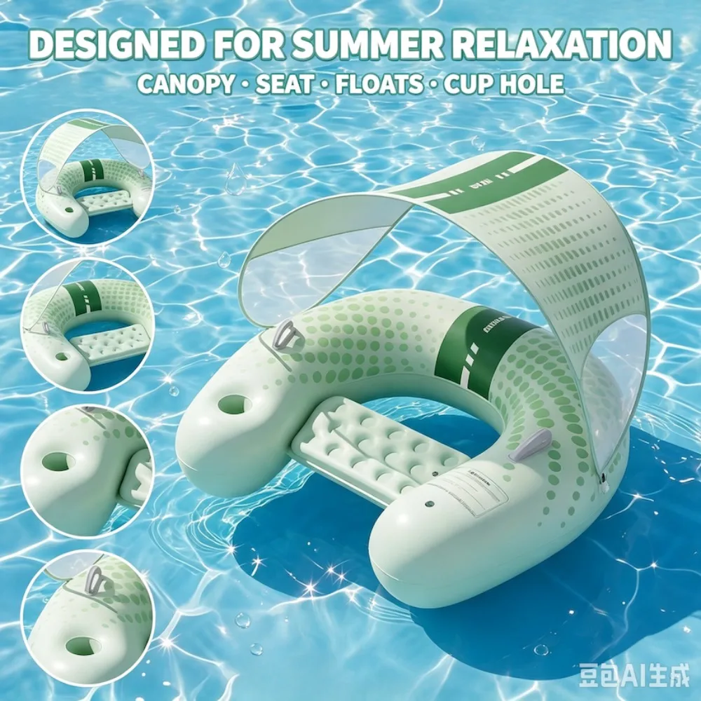 Detachable Sunshade Inflatable Pool Floats Chair UV Protection Water Sofa Recliner with Cup Holder for Beach Lake Summer